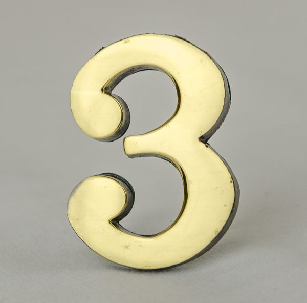 2 Inch Brass Number with Self Adhesive Back - Three (3)