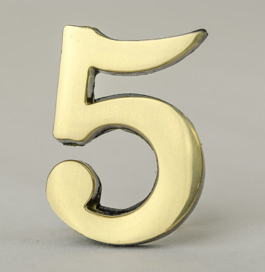 2 Inch Brass Number with Self Adhesive Back - Five (5)