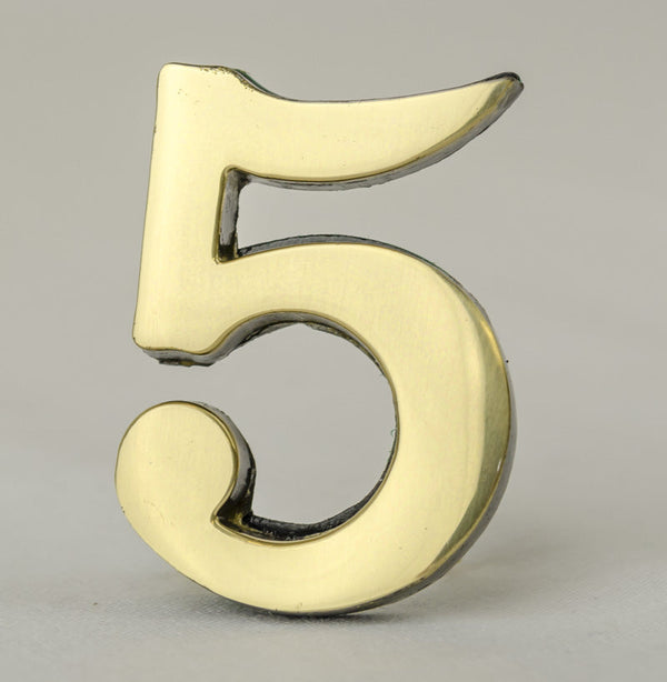2 Inch Brass Number with Self Adhesive Back - Five (5)