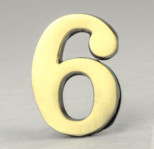 2 Inch Brass Number with Self Adhesive Back - Six (6)