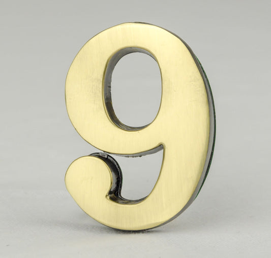2 Inch Brass Number with Self Adhesive Back - Nine (9)