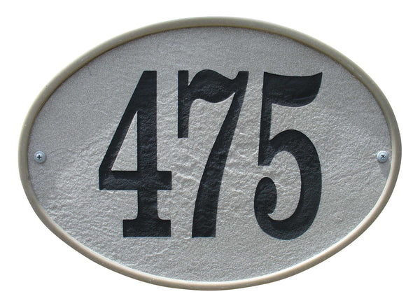 Oakfield Oval Crushed Stone Address Plaque in Slate Color