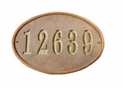 Oakfield Oval (14" x 10") Crushed Stone Address Plaque with Engraved Text