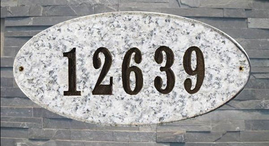 Rockport Oval Solid Granite Address Plaque With Engraved Text