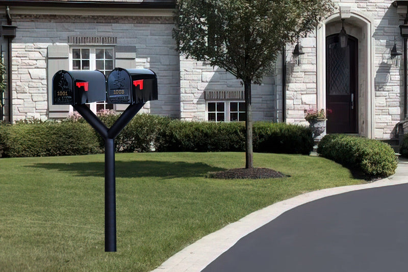 QualArc Penfield Twin Mailbox Post System, no base with two E1 Economy Mailboxes
