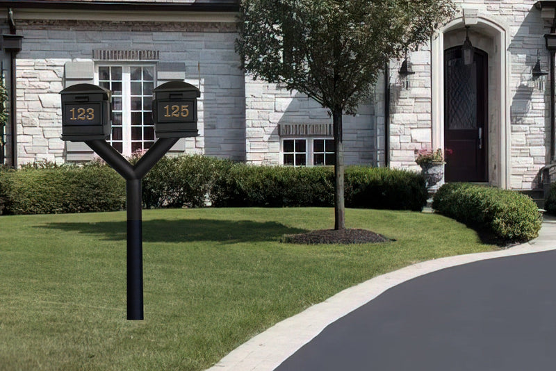 QualArc Penfield Twin Mailbox Post System, no base with two Lewiston Mailboxes