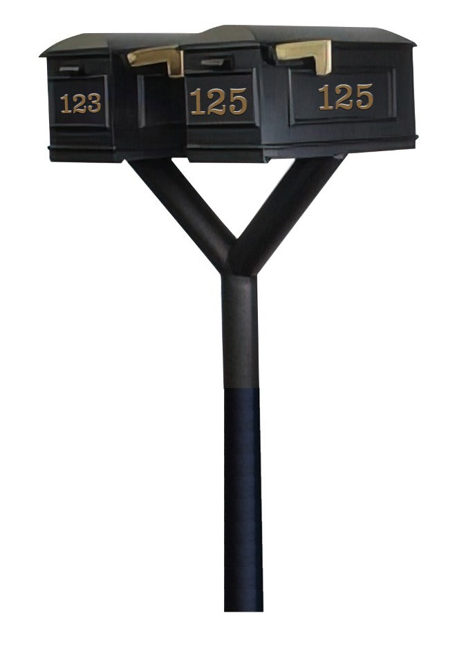 QualArc Penfield Twin Mailbox Post System, no base with two Lewiston Mailboxes
