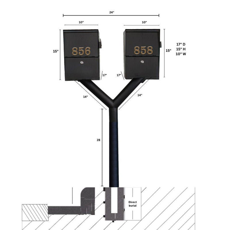 QualArc Penfield Twin Mailbox Post System, no base with two Letter Sentry mailboxes Black