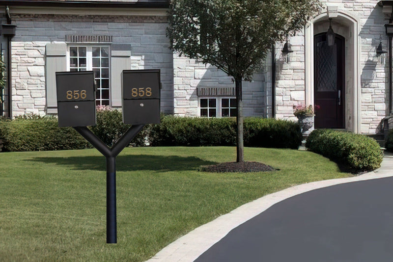 QualArc Penfield Twin Mailbox Post System, no base with two Letter Sentry mailboxes Black