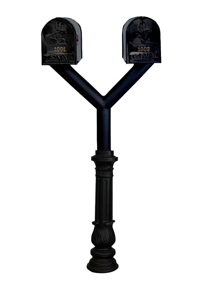 QualArc Penfield Twin Mailbox Post System, base 7 with two E1 Economy Mailboxes Black