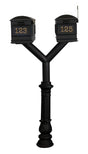 QualArc Penfield Twin Mailbox Post System, base 7 with two Lewiston Mailboxes Black