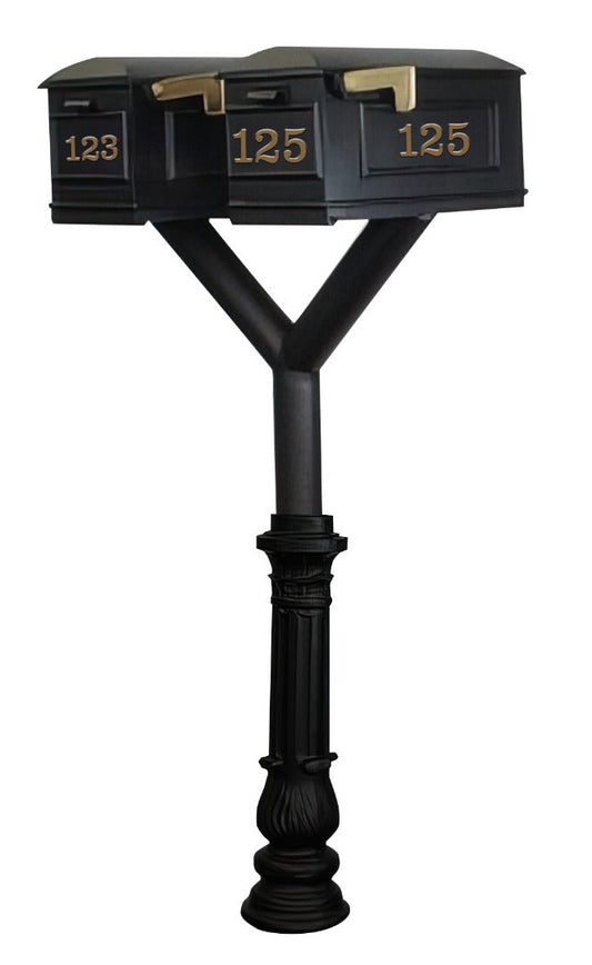 QualArc Penfield Twin Mailbox Post System, base 7 with two Lewiston Mailboxes