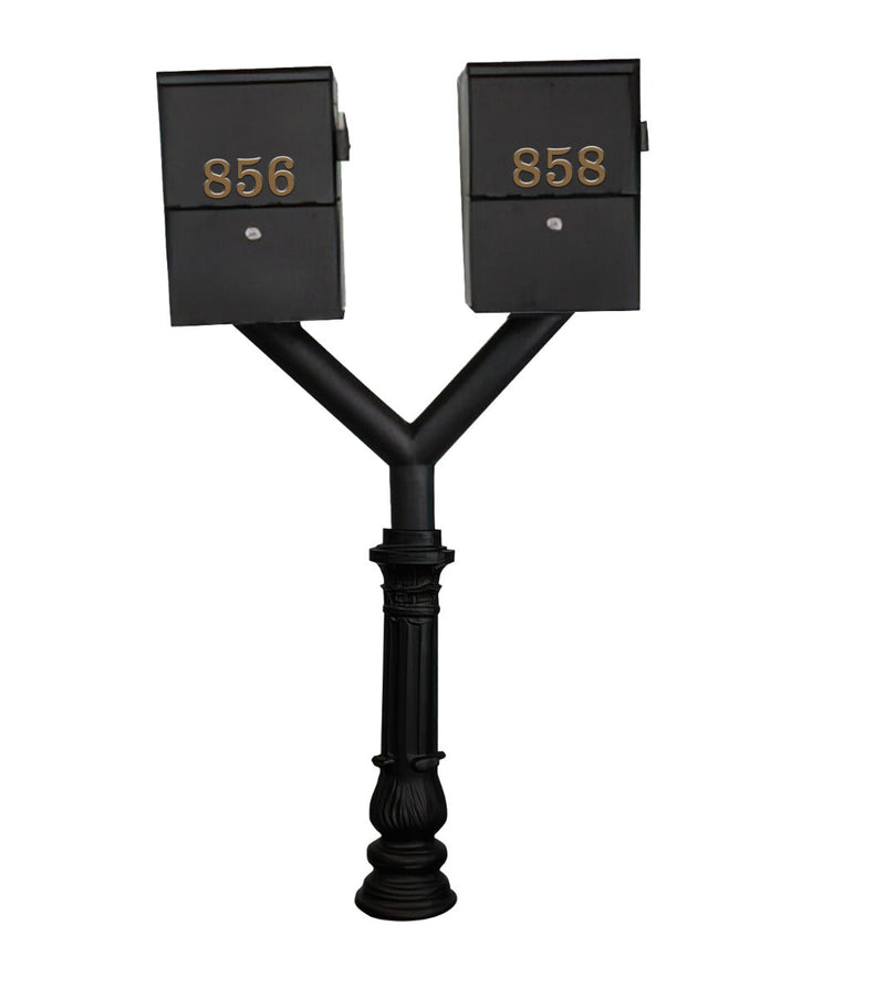 QualArc Penfield Twin Mailbox Post System, base 7 with two Letter Sentry mailboxes Black