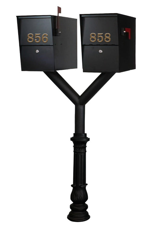 QualArc Penfield Twin Mailbox Post System, base 7 with two Letter Sentry mailboxes Black