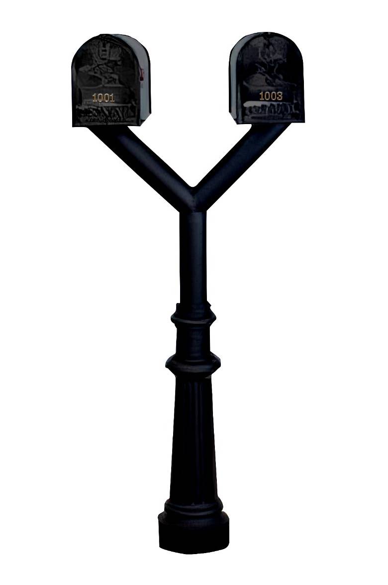 QualArc Penfield Twin Mailbox Post System, base 8 with two E1 Economy Mailboxes Black
