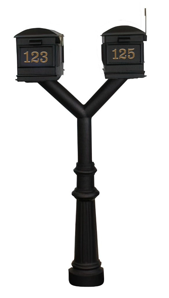 QualArc Penfield Twin Mailbox Post System, base 8 with two Lewiston Mailboxes