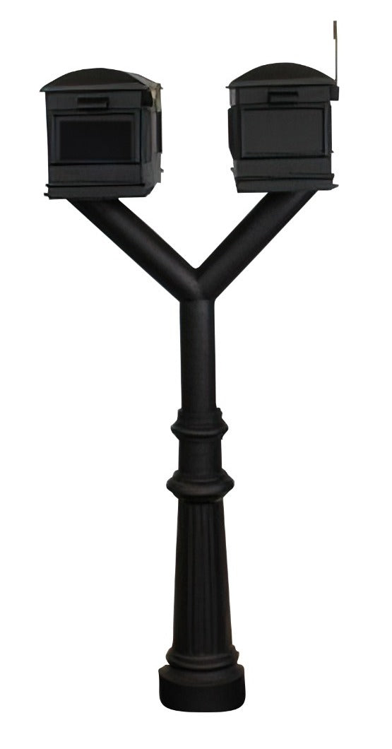 QualArc Penfield Twin Mailbox Post System, base 8 with two Lewiston Mailboxes