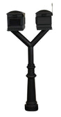 QualArc Penfield Twin Mailbox Post System, base 8 with two Lewiston Mailboxes