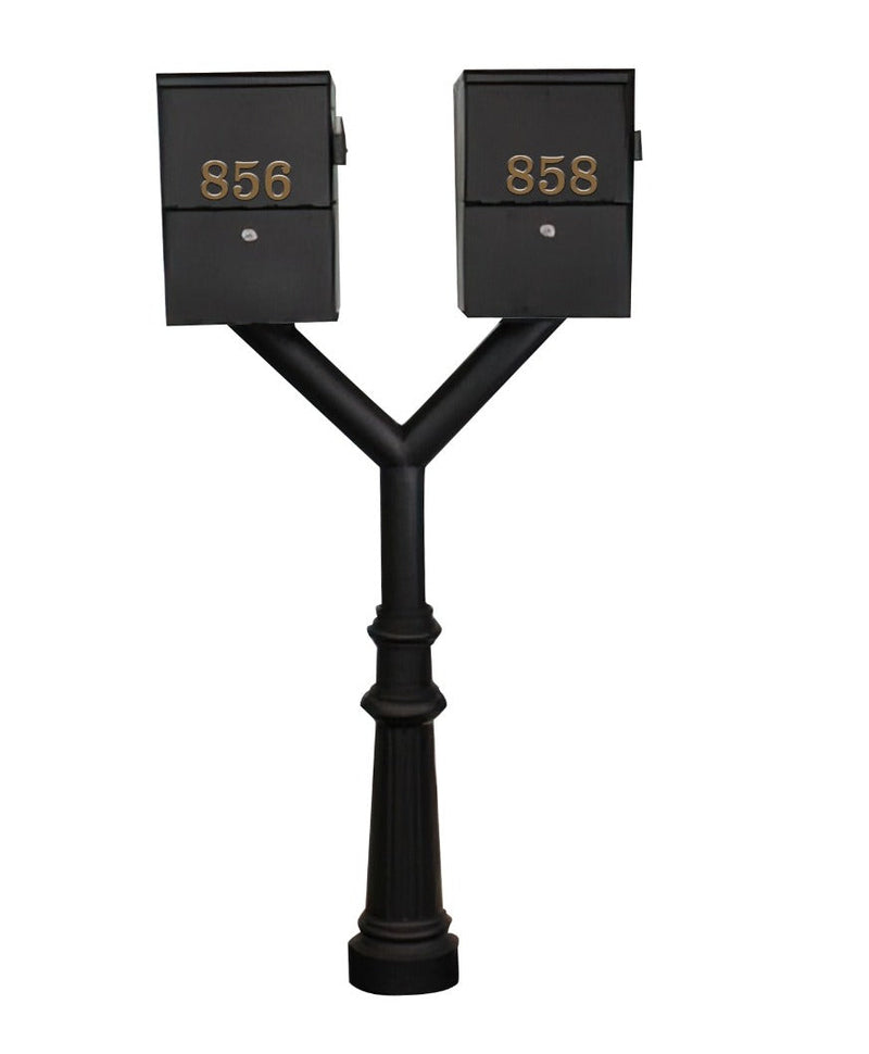 QualArc Penfield Twin Mailbox Post System, base 8 with two Letter Sentry mailboxes Black