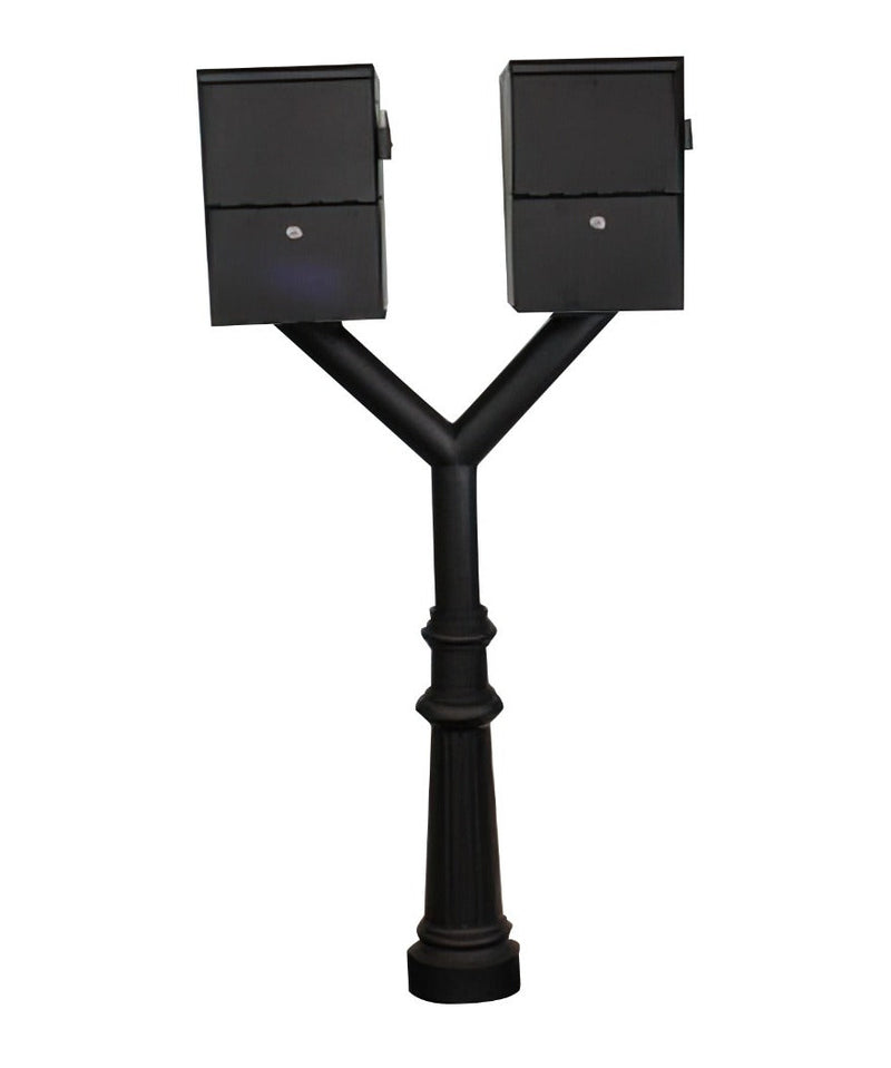 QualArc Penfield Twin Mailbox Post System, base 8 with two Letter Sentry mailboxes Black