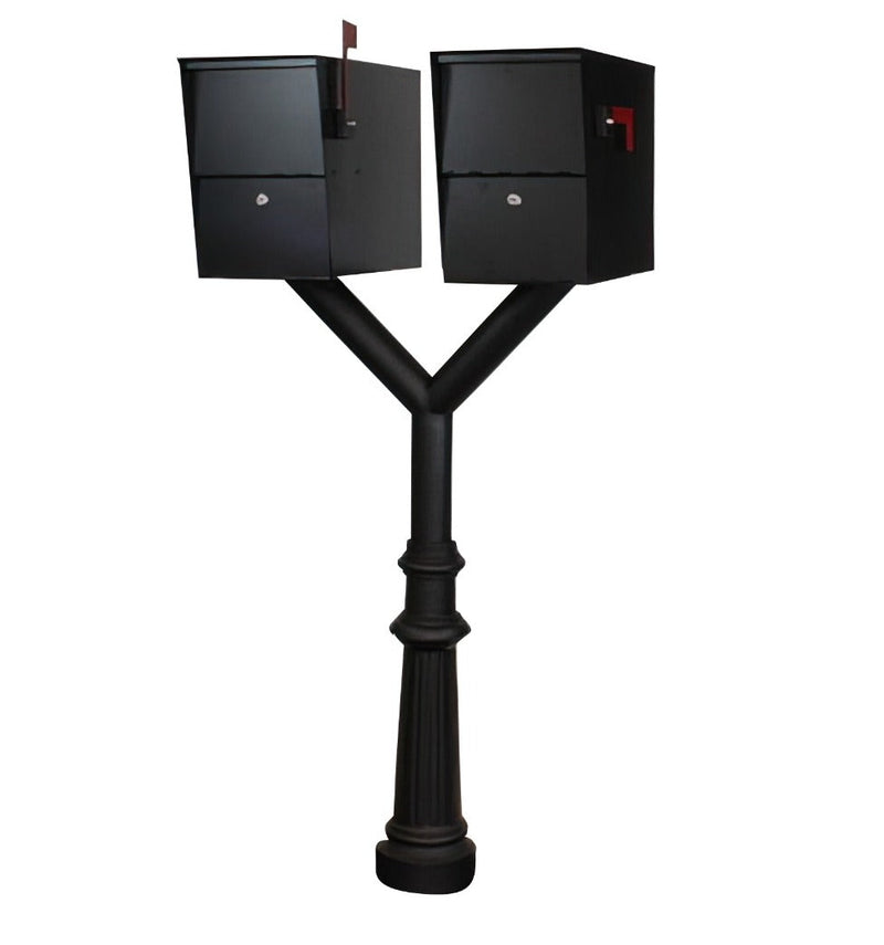 QualArc Penfield Twin Mailbox Post System, base 8 with two Letter Sentry mailboxes Black