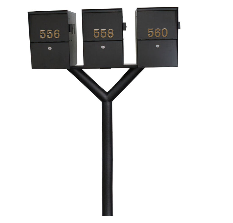 QualArc Penfield TRIPLE Mailbox Post System, no base with Three Letter Sentry mailboxes Black