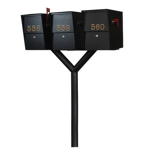QualArc Penfield TRIPLE Mailbox Post System, no base with Three Letter Sentry mailboxes Black