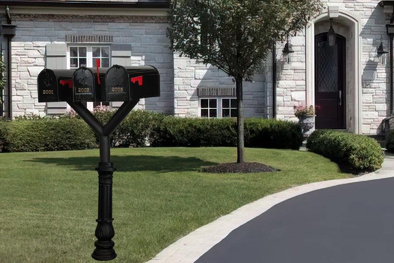 QualArc Penfield TRIPLE Mailbox Post System, base 7 with three E1 Economy Mailboxes Black
