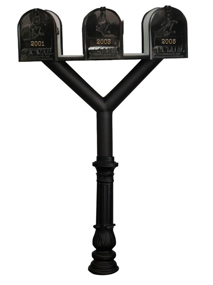QualArc Penfield TRIPLE Mailbox Post System, base 7 with three E1 Economy Mailboxes Black