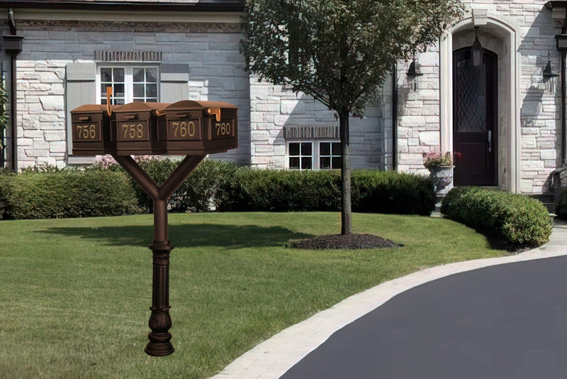 QualArc Penfield TRIPLE Mailbox Post System, base 7 with three Lewiston Mailboxes