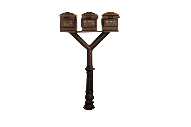 QualArc Penfield TRIPLE Mailbox Post System, base 7 with three Lewiston Mailboxes