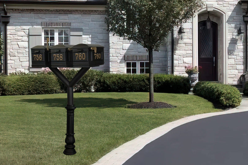 QualArc Penfield TRIPLE Mailbox Post System, base 7 with three Lewiston Mailboxes
