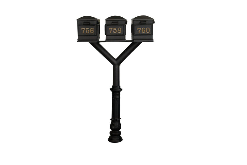 QualArc Penfield TRIPLE Mailbox Post System, base 7 with three Lewiston Mailboxes