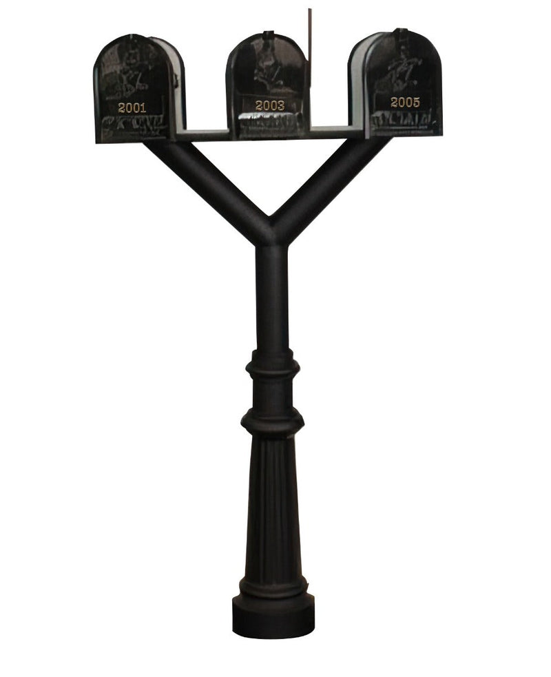QualArc Penfield TRIPLE Mailbox Post System, base 8 with three E1 Economy Mailboxes Black