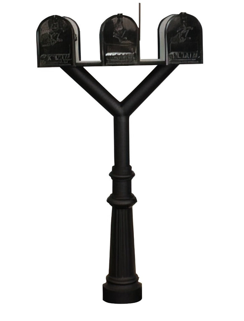 QualArc Penfield TRIPLE Mailbox Post System, base 8 with three E1 Economy Mailboxes Black