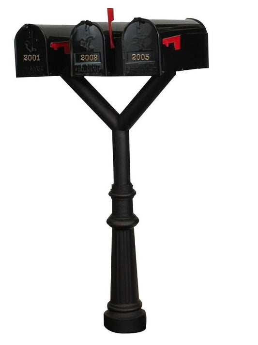 QualArc Penfield TRIPLE Mailbox Post System, base 8 with three E1 Economy Mailboxes Black