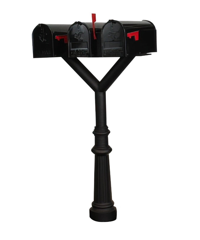 QualArc Penfield TRIPLE Mailbox Post System, base 8 with three E1 Economy Mailboxes Black