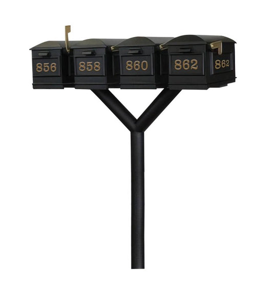QualArc Penfield QUAD Mailbox Post System, no base with four Lewiston Mailboxes