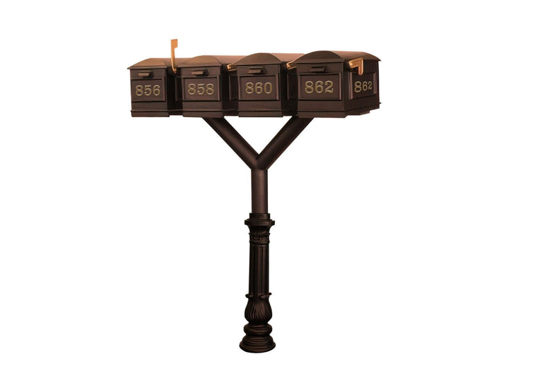 QualArc Penfield QUAD Mailbox Post System, base 7 with four Lewiston Mailboxes