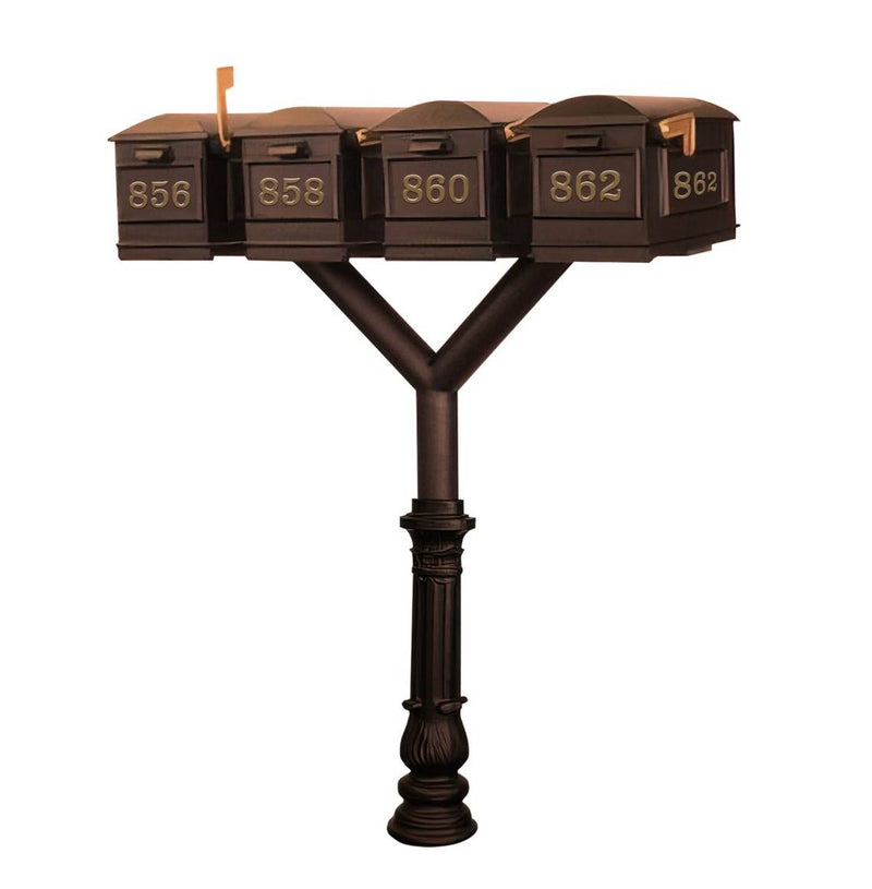 QualArc Penfield QUAD Mailbox Post System, base 7 with four Lewiston Mailboxes