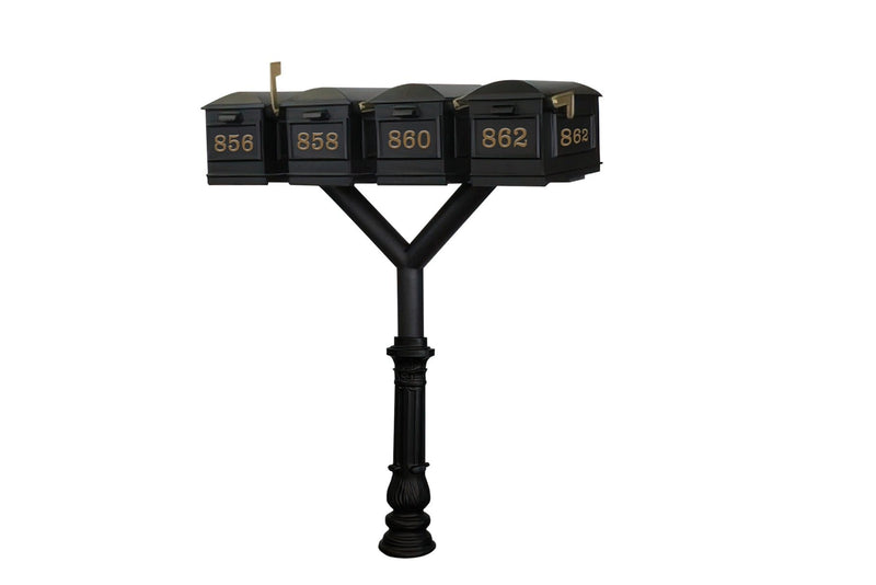 QualArc Penfield QUAD Mailbox Post System, base 7 with four Lewiston Mailboxes