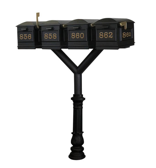 QualArc Penfield QUAD Mailbox Post System, base 7 with four Lewiston Mailboxes