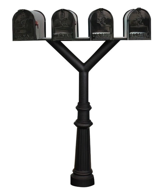 QualArc Penfield QUAD Mailbox Post System, base 8 with Four E1 Economy Mailboxes Black