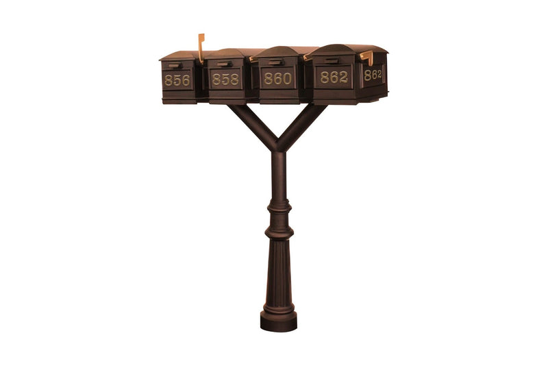 QualArc Penfield QUAD Mailbox Post System, base 8 with four Lewiston Mailboxes