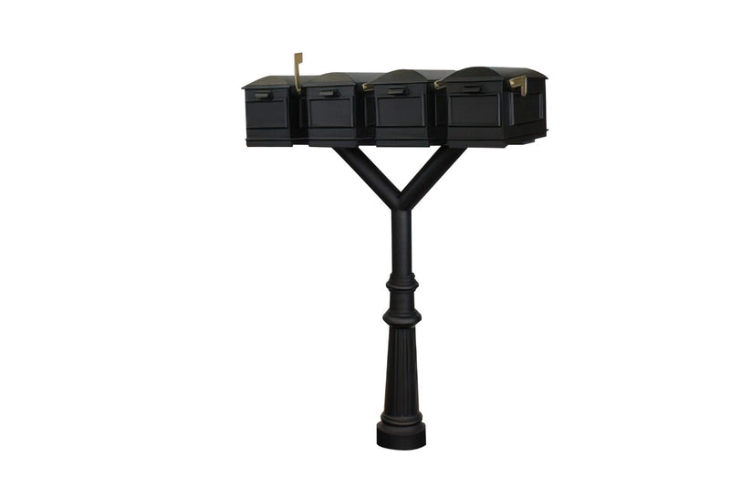 QualArc Penfield QUAD Mailbox Post System, base 8 with four Lewiston Mailboxes