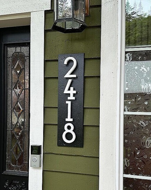 Whitehall Floating Stand-off 4-Number Vertical Plaque Modern House Numbers with Sleek Aluminum Backplate & Enhanced Visibility