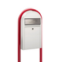 Bobi Grande Slim Front Access White Mailbox with Stainless Steel Mail Slot and Round Red Post Combo