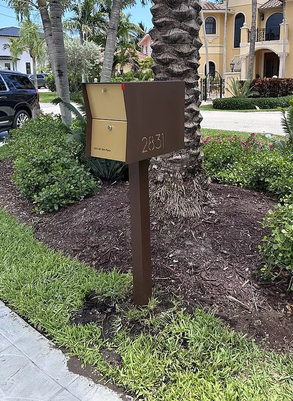 The Retrobox Locking Package Dropbox in COCONUT - Modern Post Mounted Mailbox