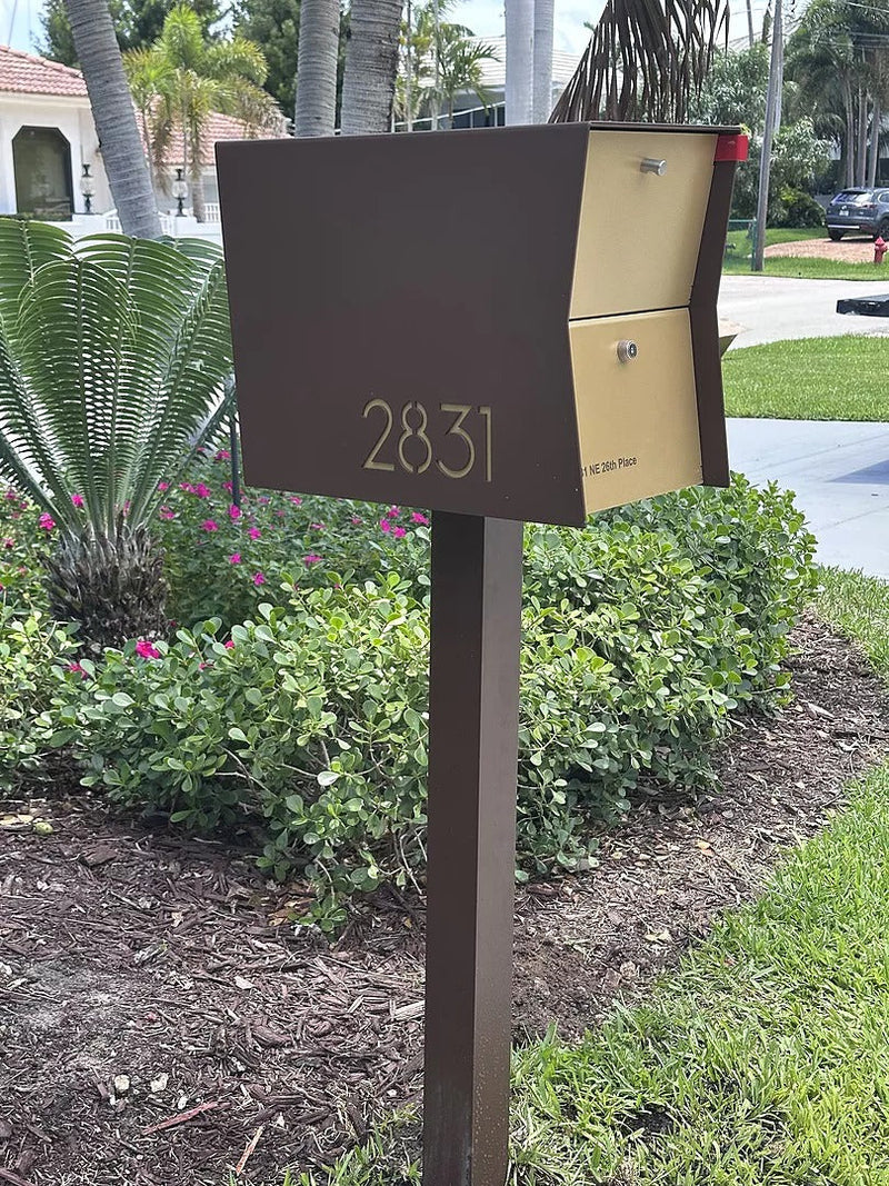 The Retrobox Locking Package Dropbox in COCONUT - Modern Post Mounted Mailbox