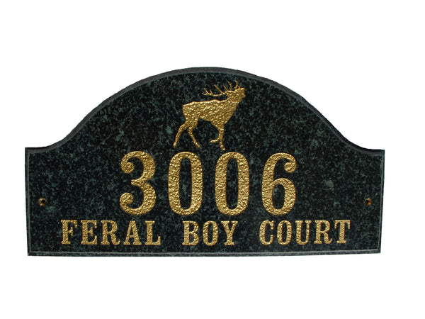 Ridgecrest Arch "Cut Corner" LOGO Plaque (Includes Engraved Logo & One Line of Text) - Emerald Green Polished Stone Color